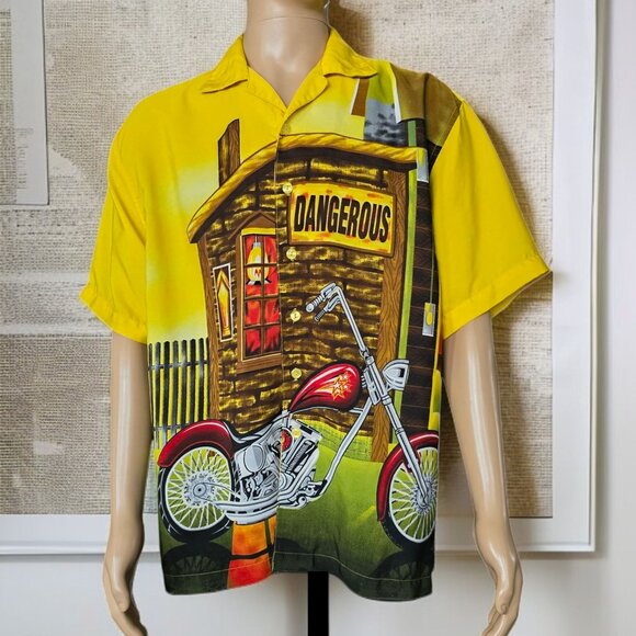 NWOT Y2K J/E/T (M/L) Biker Motorcycle Graphic Short Sleeve Button Up Shirt - Picture 4 of 6